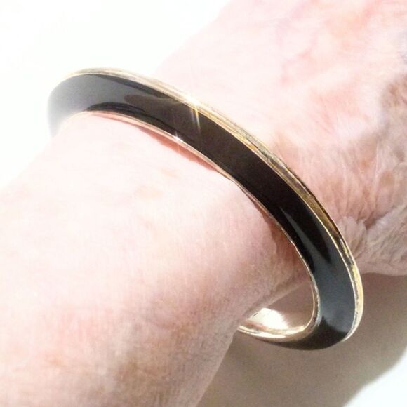 Gold Tone Black Enamel Bangle Bracelet - Picture 4 of 4